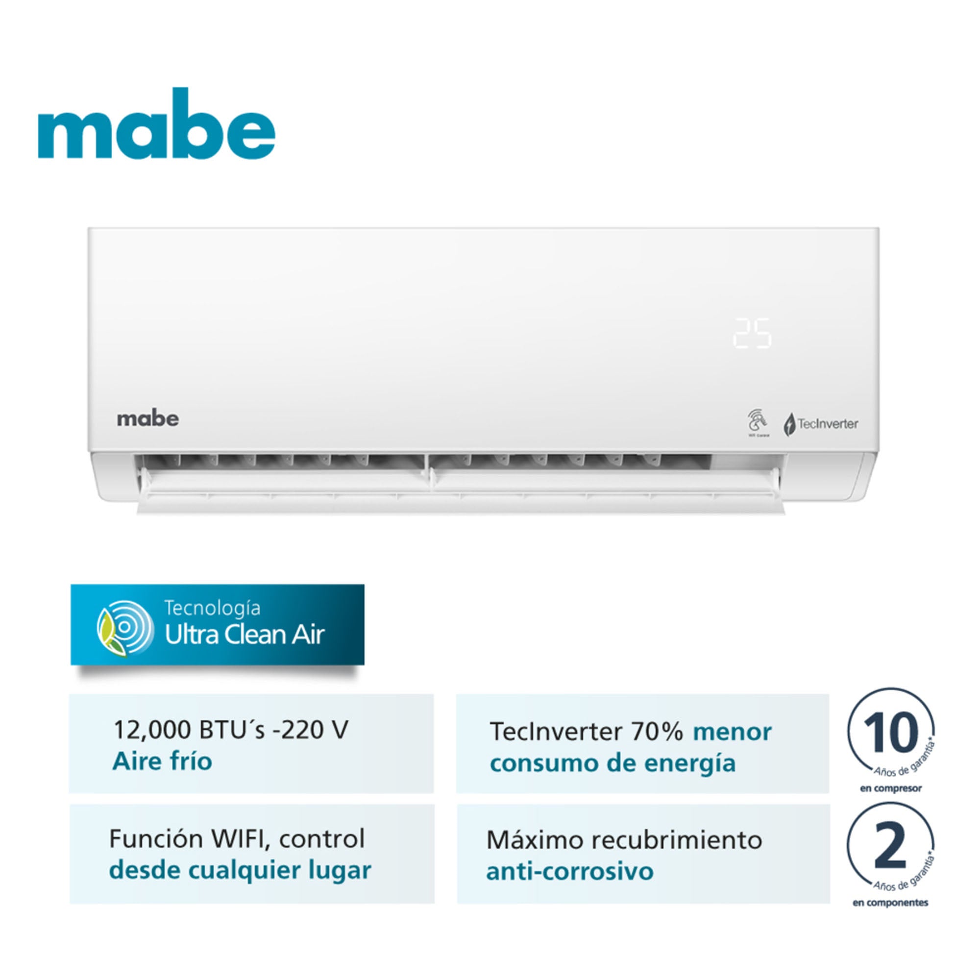 Aire Acondicionado Inverter 220v 12000 BTU Mabe MMI12CDBWCCBC1
