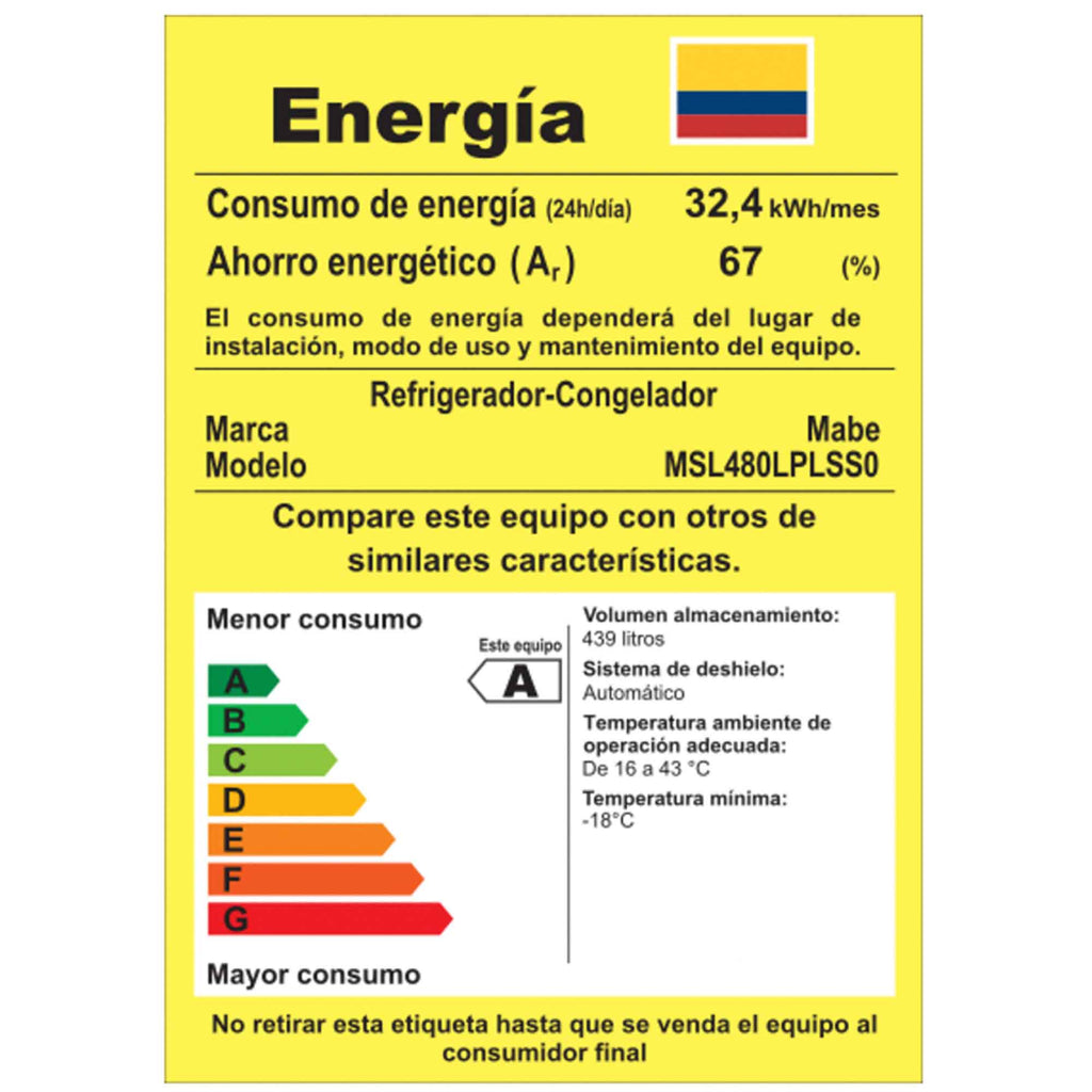 Nevecón Side-by-Side 480L Inox Steel Mabe MSL480LPLPSS0