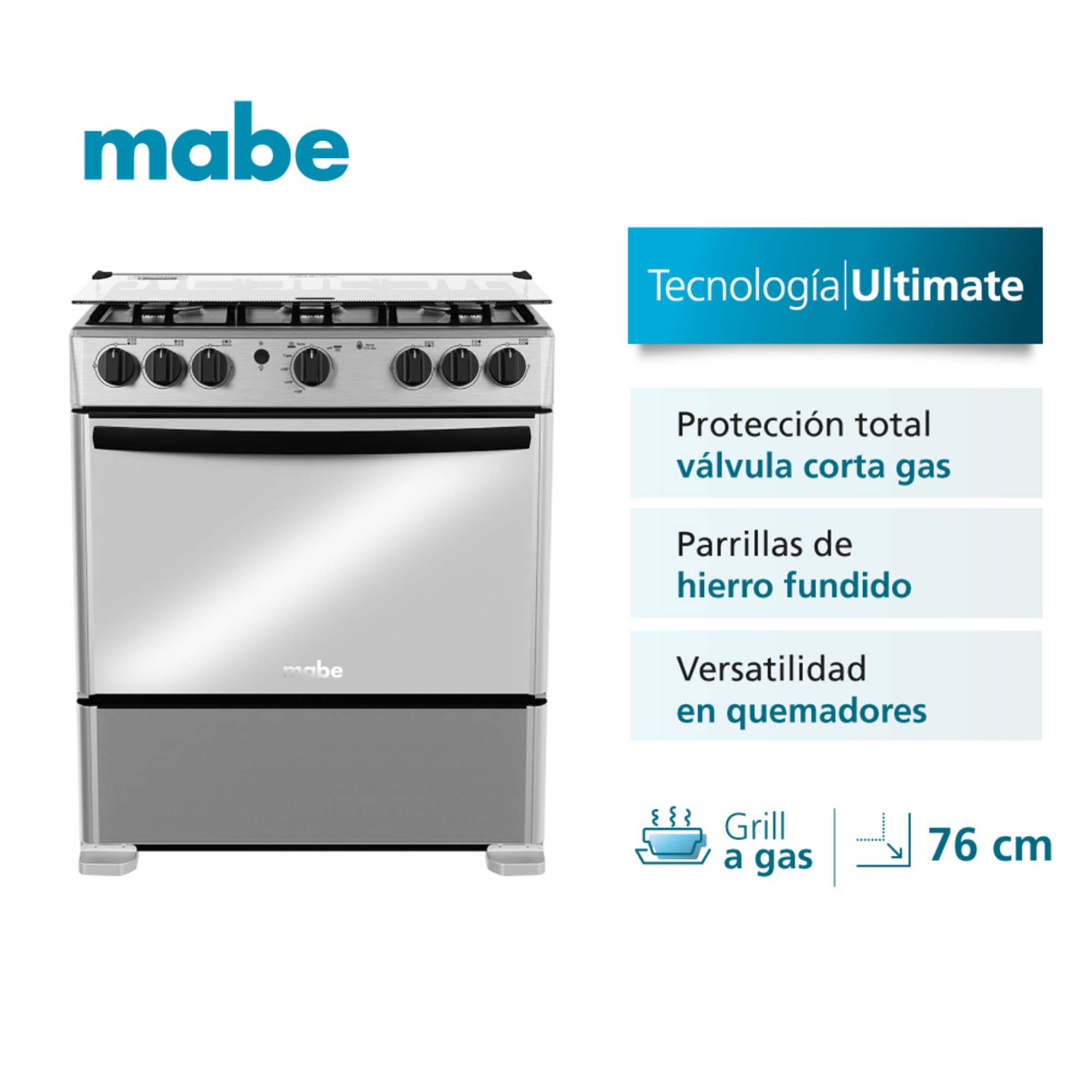 Estufa de piso a Gas 76 cm Inox Mabe EMC30KXX-6