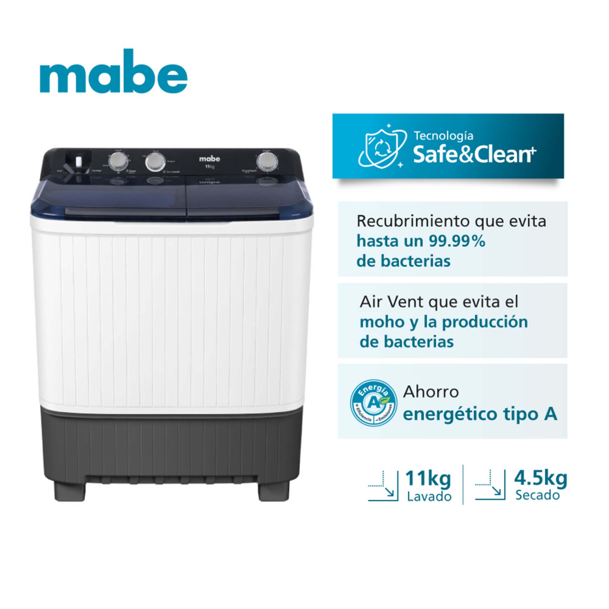 Lavadora Semiautomática Propela 11 Kg Mabe LMD1123HBAB0