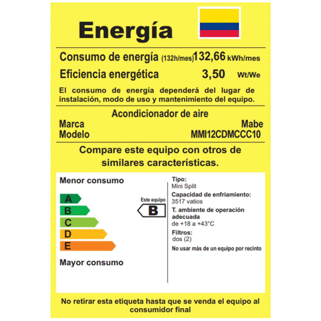 Aire Acondicionado Inverter Premium 12 000 BTU 220 V Negro Espejo Mabe MMI12CDMCCC10