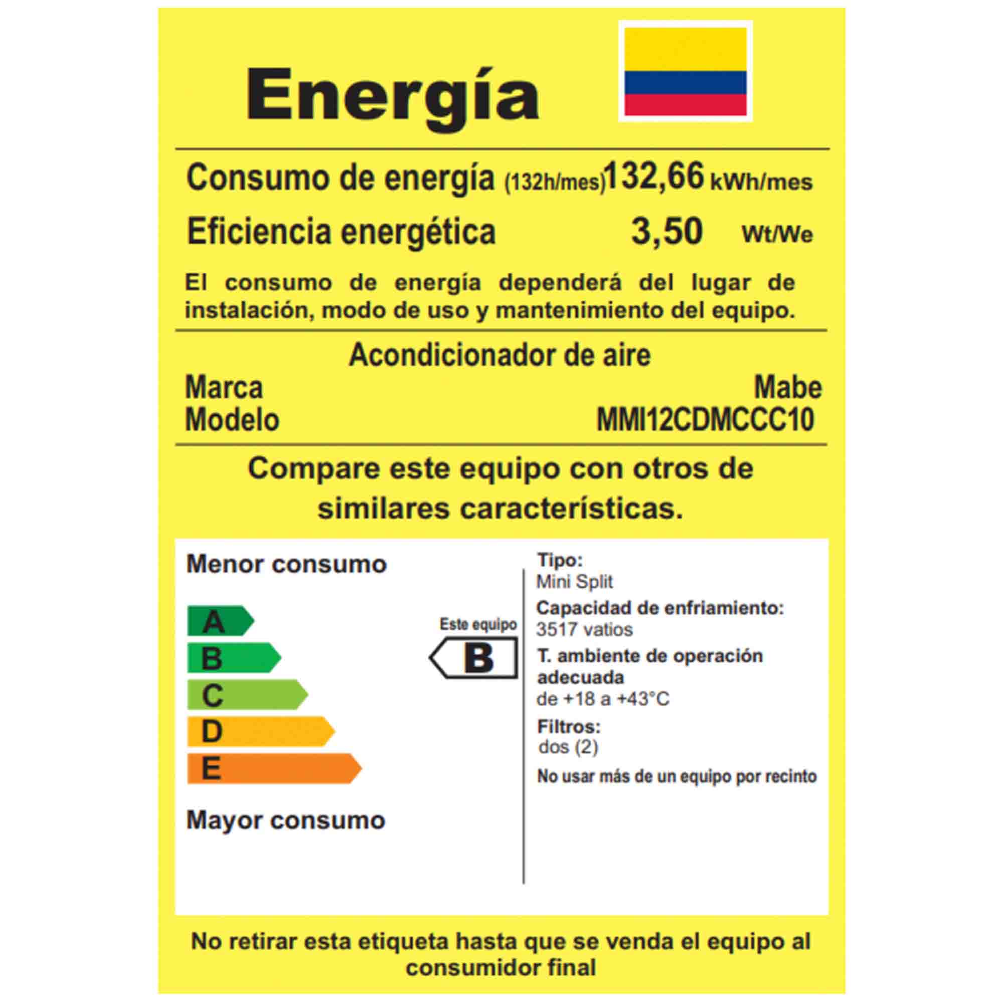 Aire Acondicionado Inverter Premium 12 000 BTU 220 V Negro Espejo Mabe MMI12CDMCCC10