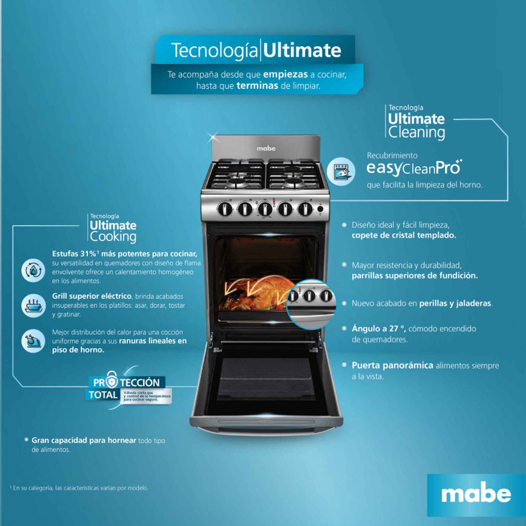 Estufa de piso a Gas 52 cm Inoxidable Mabe EMC5150SNX0
