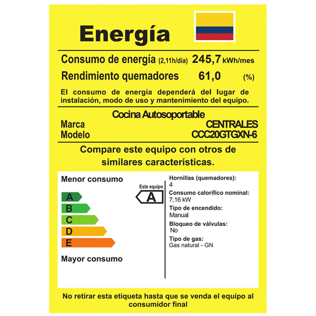 Estufa de piso con Gabinete a Gas 52 cm Inox Centrales CCC20GTGXN-6