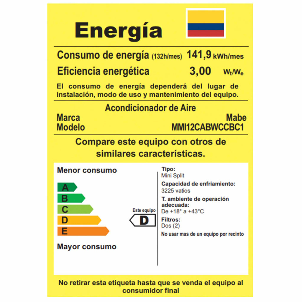Aire Acondicionado Inverter 12000 BTU Blanco Mabe MMI12CABWCCBC1