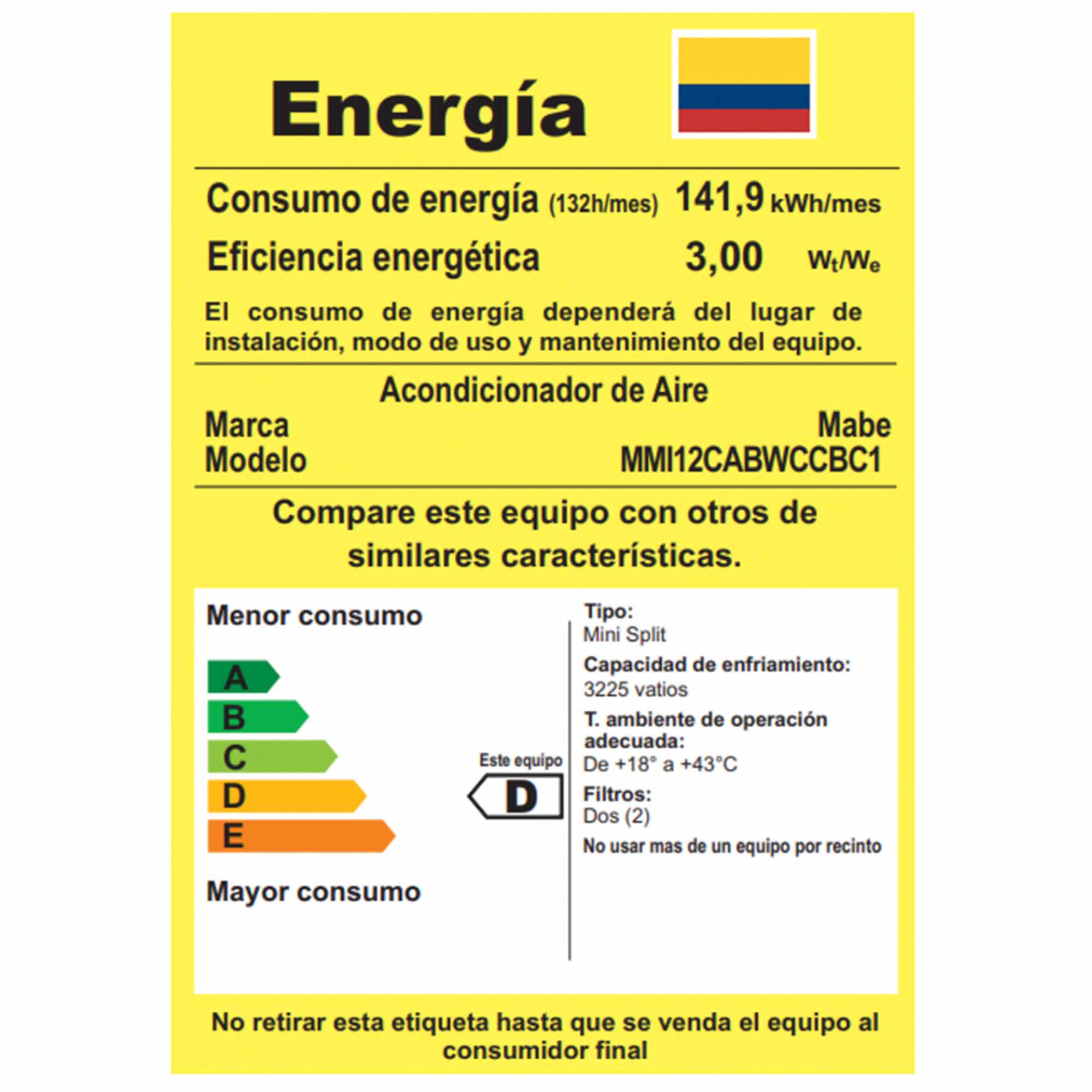 Aire Acondicionado Inverter 12000 BTU Blanco Mabe MMI12CABWCCBC1