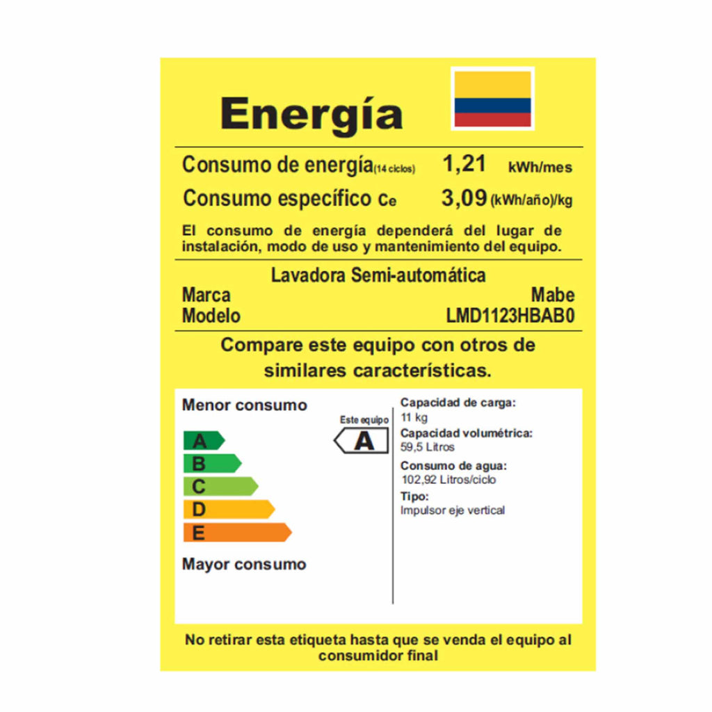 Lavadora Semiautomática Propela 11 Kg Mabe LMD1123HBAB0
