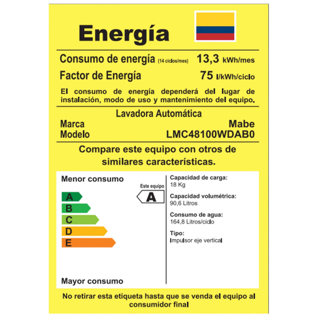 Lavadora Automática 18 Kg Mabe LMC48100WDAB0