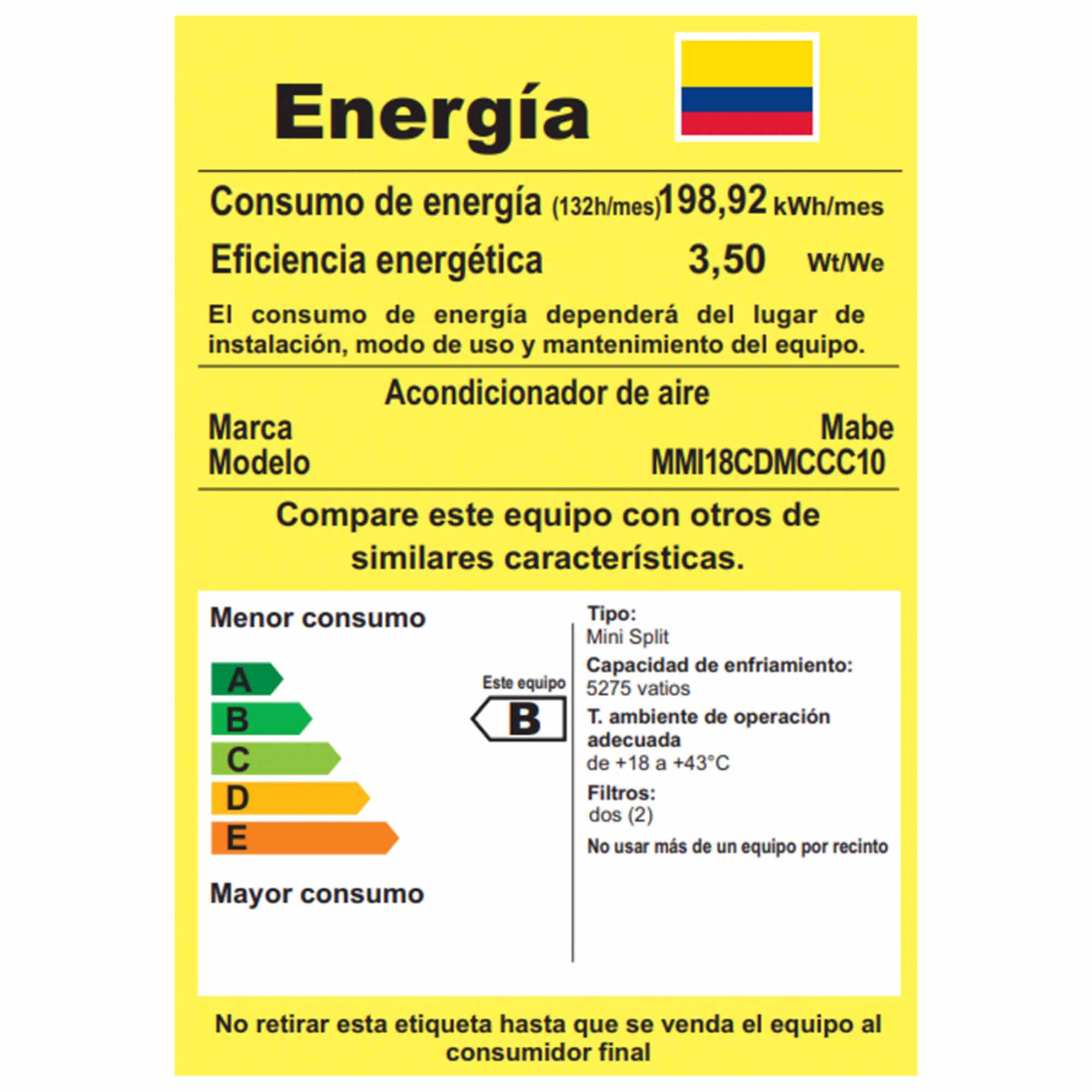 Aire Acondicionado Inverter 18000BTU Negro Espejo Mabe MMI18CDMCCC10