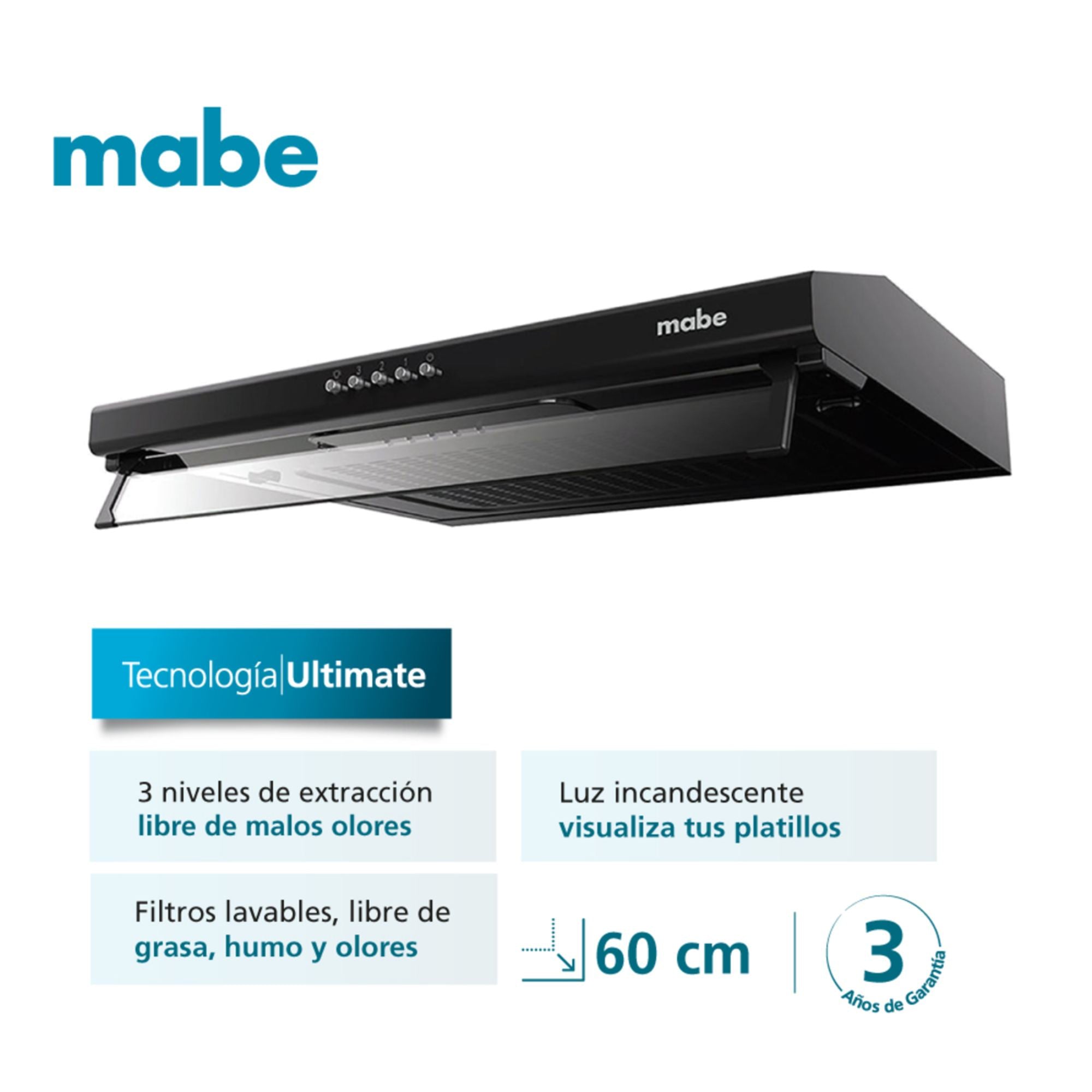 Campana 60cm Negra Mabe CM6040NV0