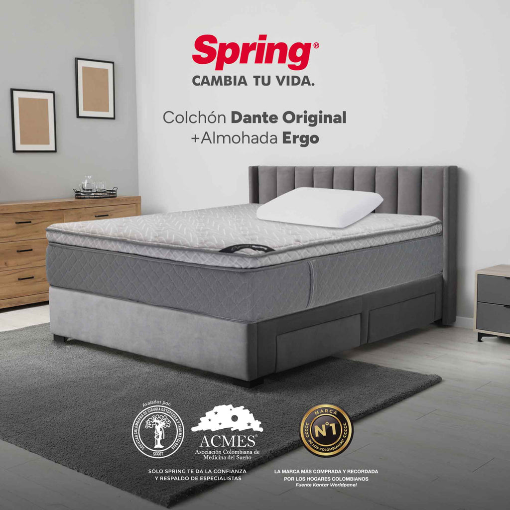 Colchón Spring Dante Original + Almohadas Set Siliconadas