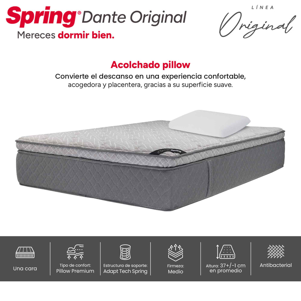 Colchón Spring Dante Original + Almohadas Set Siliconadas