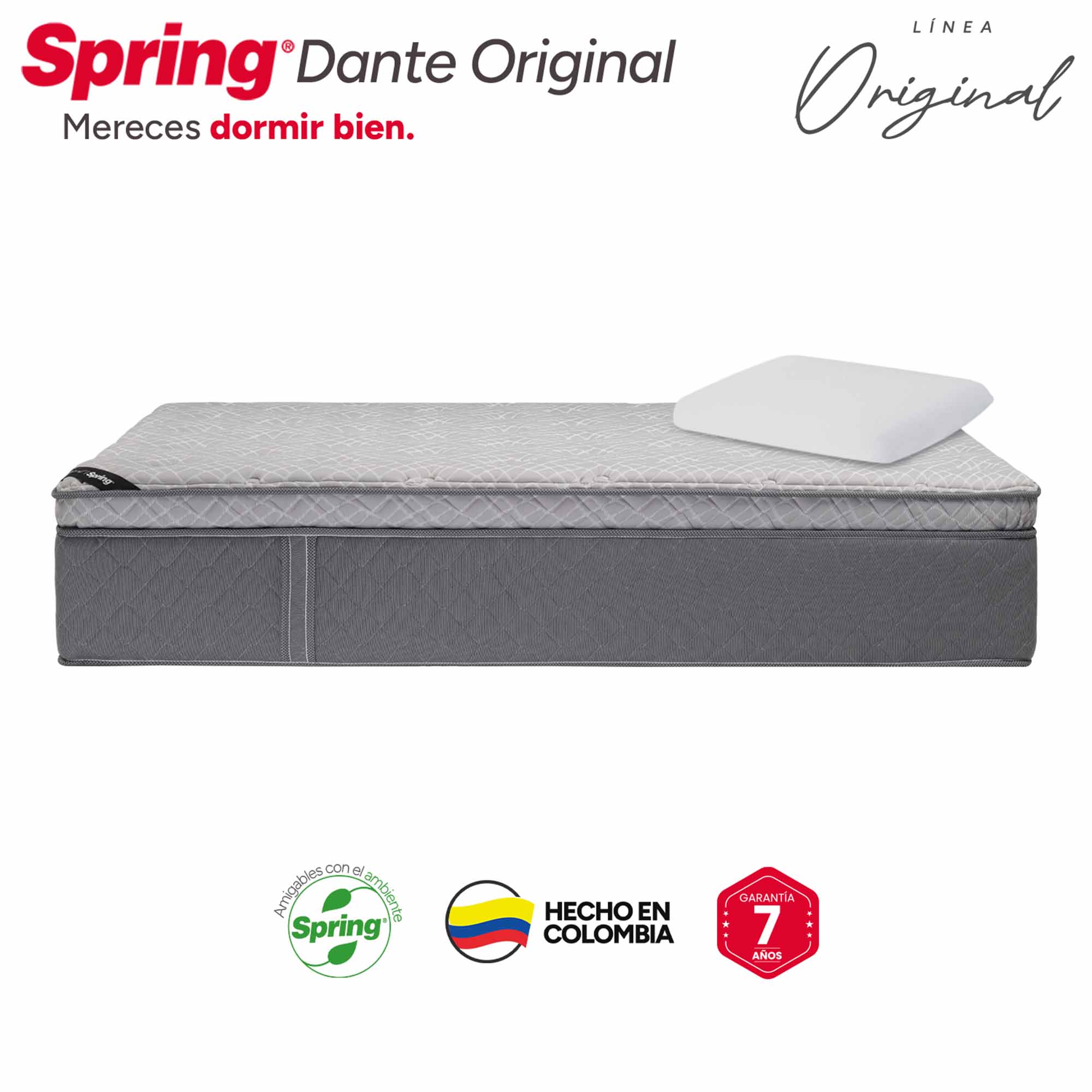 Colchón Spring Dante Original + Almohadas Set Siliconadas