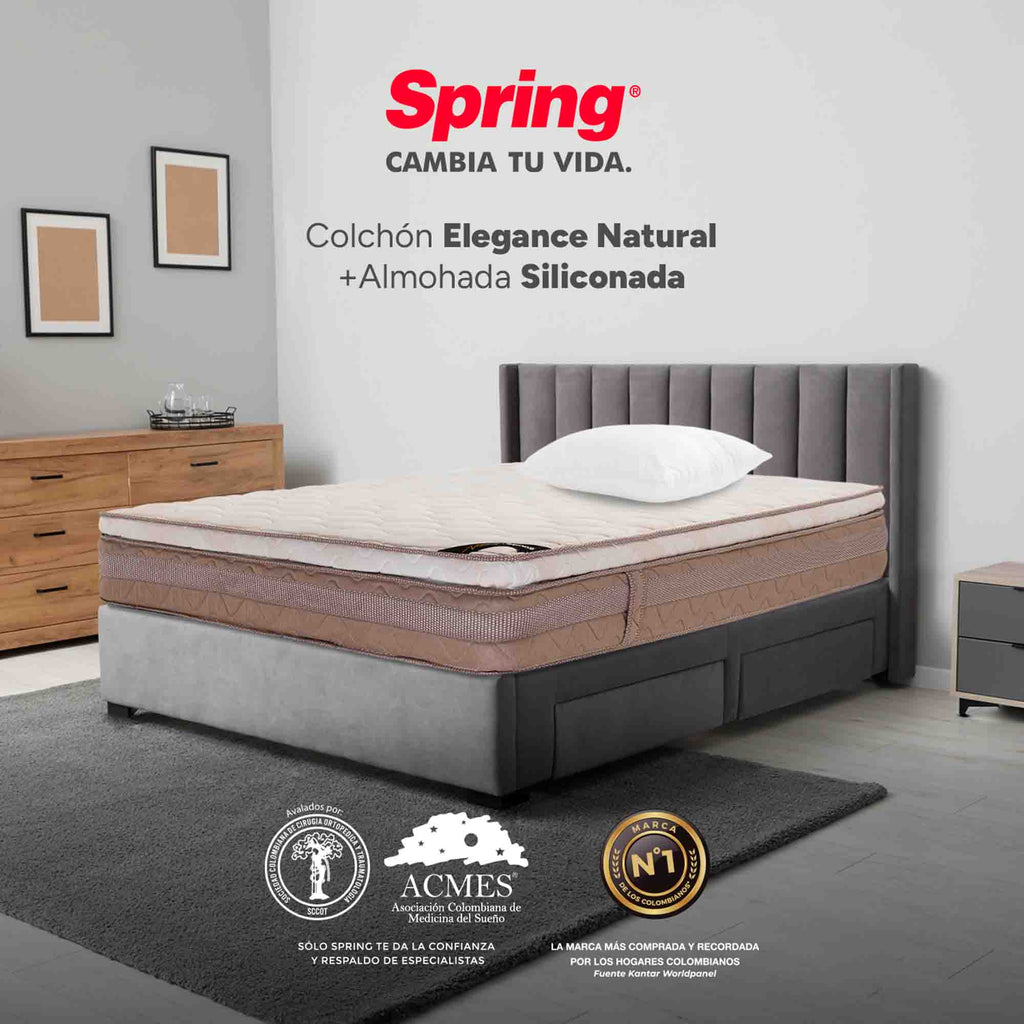 Colchón Spring Elegance Natural + Almohadas Set Siliconadas