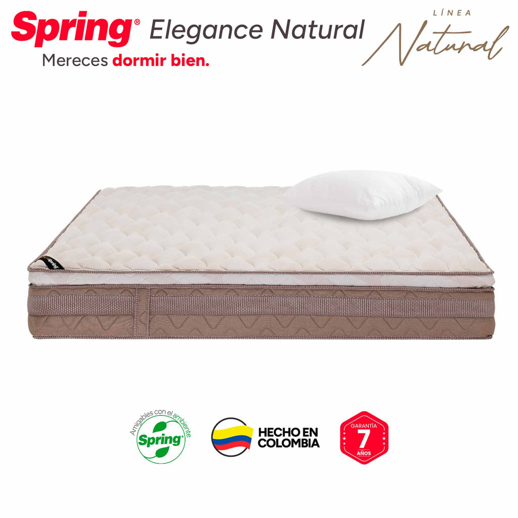 Colchón Spring Elegance Natural + Almohadas Set Siliconadas