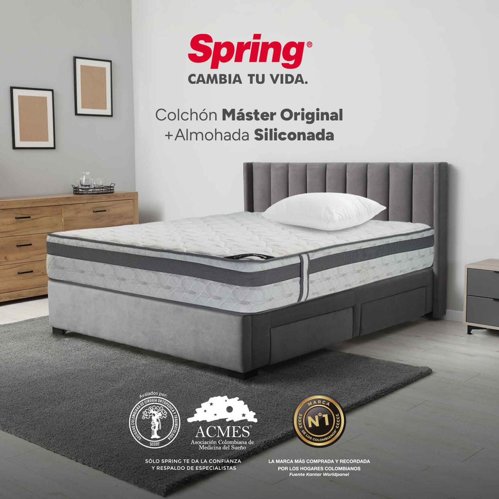 Colchón Spring Master Original + Almohadas Set Siliconadas