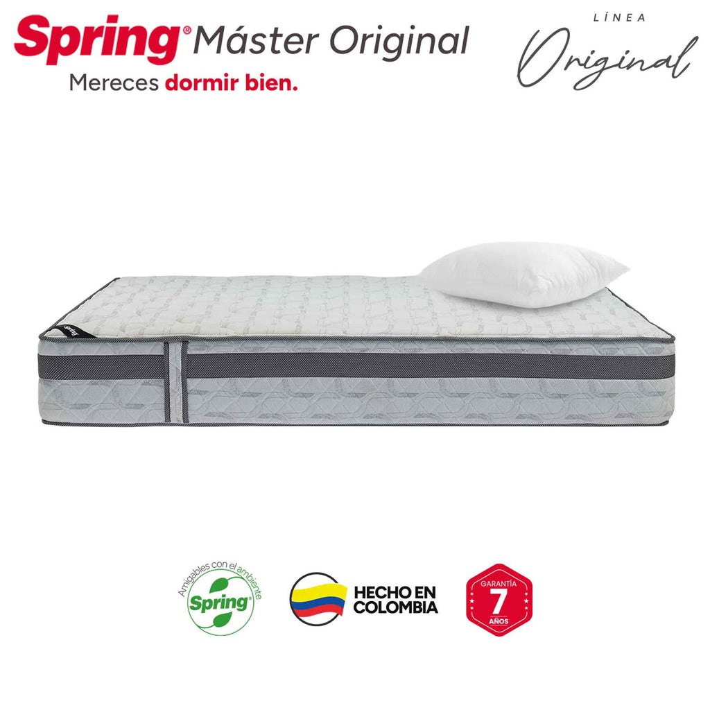 Colchón Spring Master Original + Almohadas Set Siliconadas