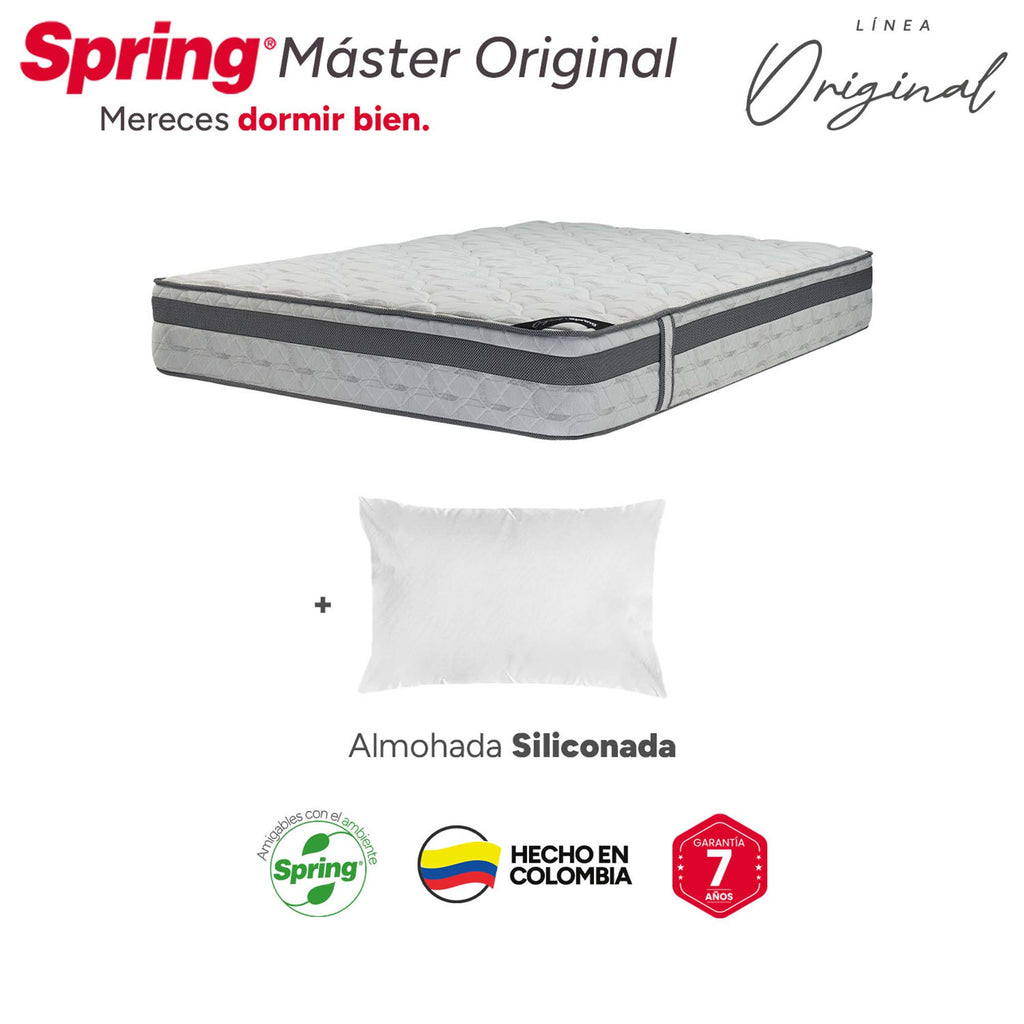 Colchón Spring Master Original + Almohadas Set Siliconadas