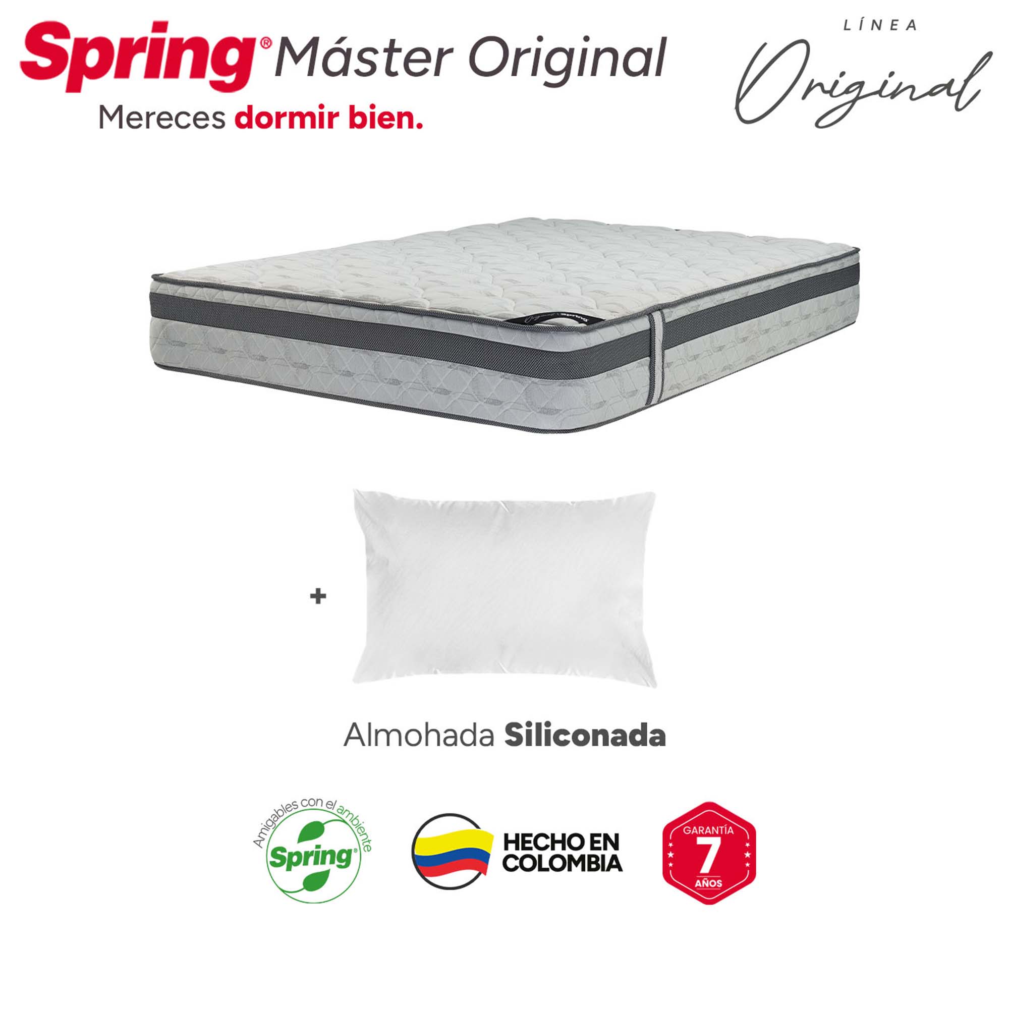 Colchón Spring Master Original + Almohadas Set Siliconadas