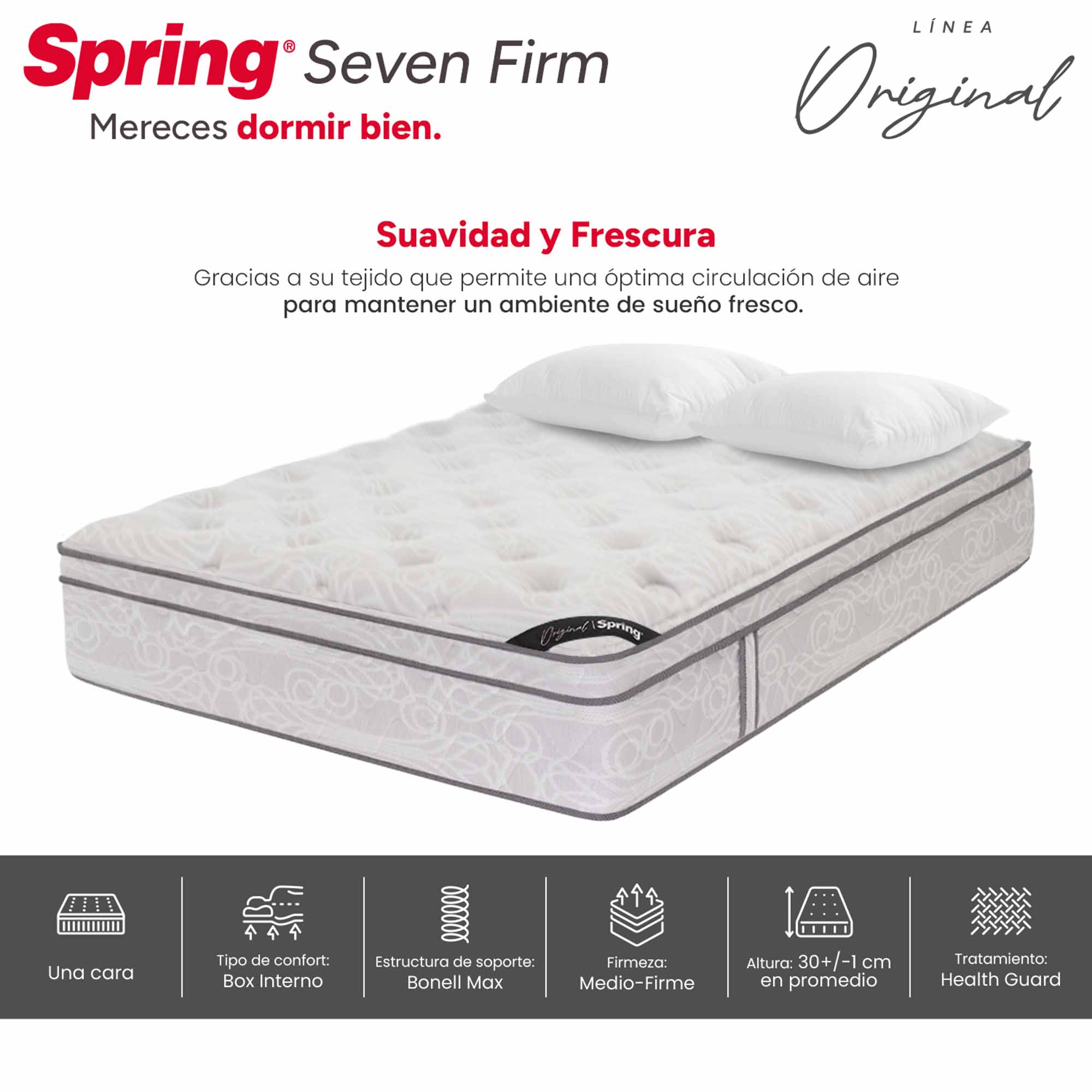Colchón Spring Seven Firm + Almohadas Set Siliconadas