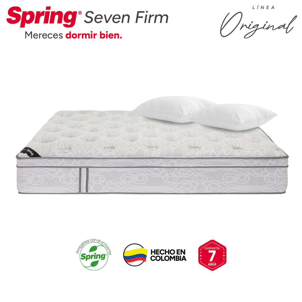 Colchón Spring Seven Firm + Almohadas Set Siliconadas