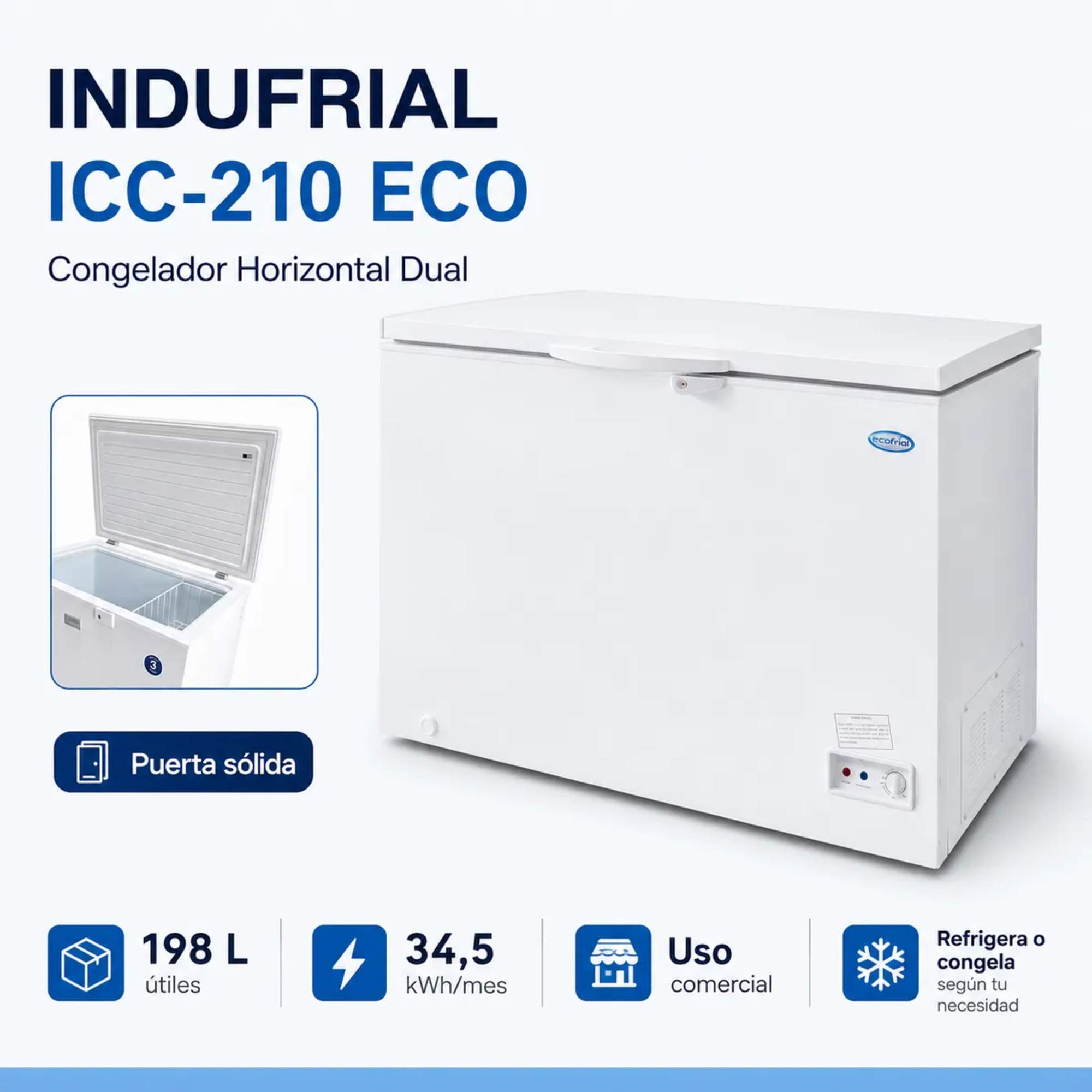 Congelador Horizontal 190L Indufrial ICC-210