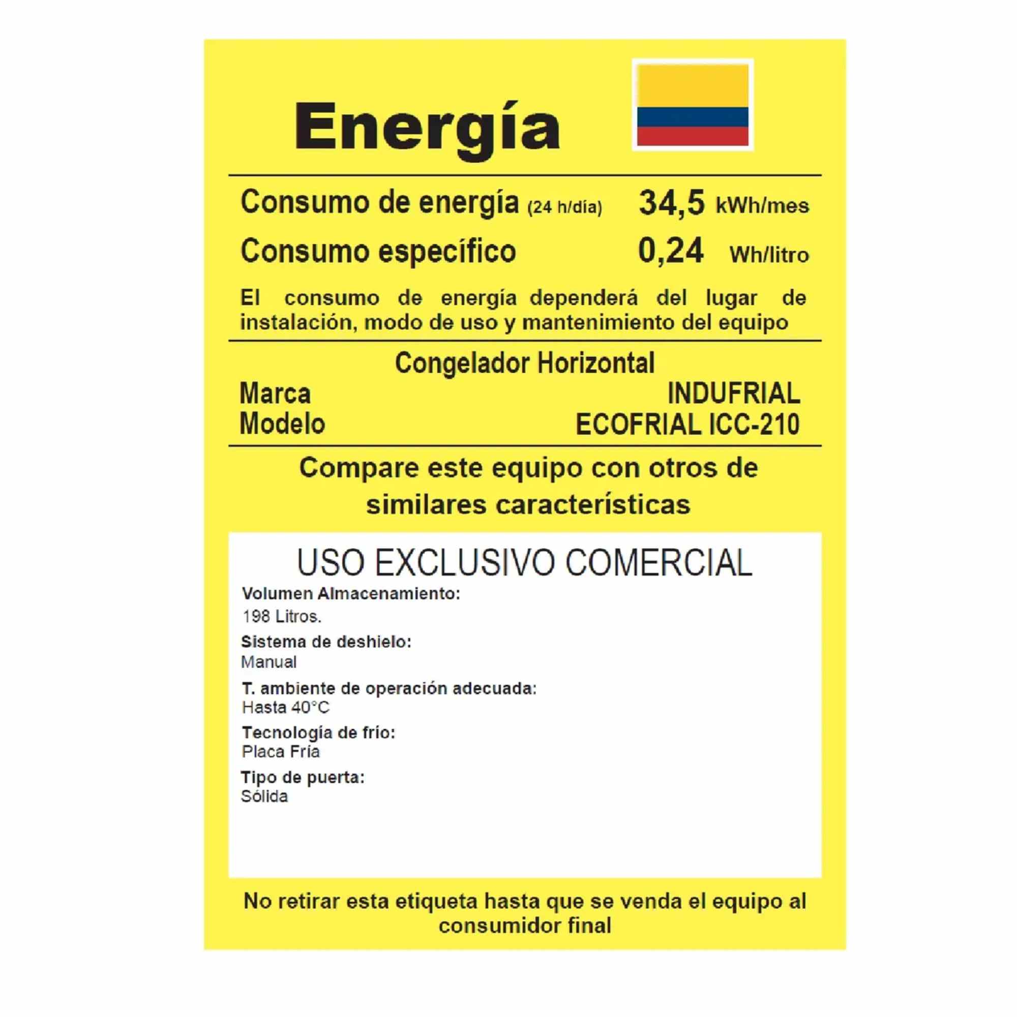 Congelador Horizontal 190L Indufrial ICC-210