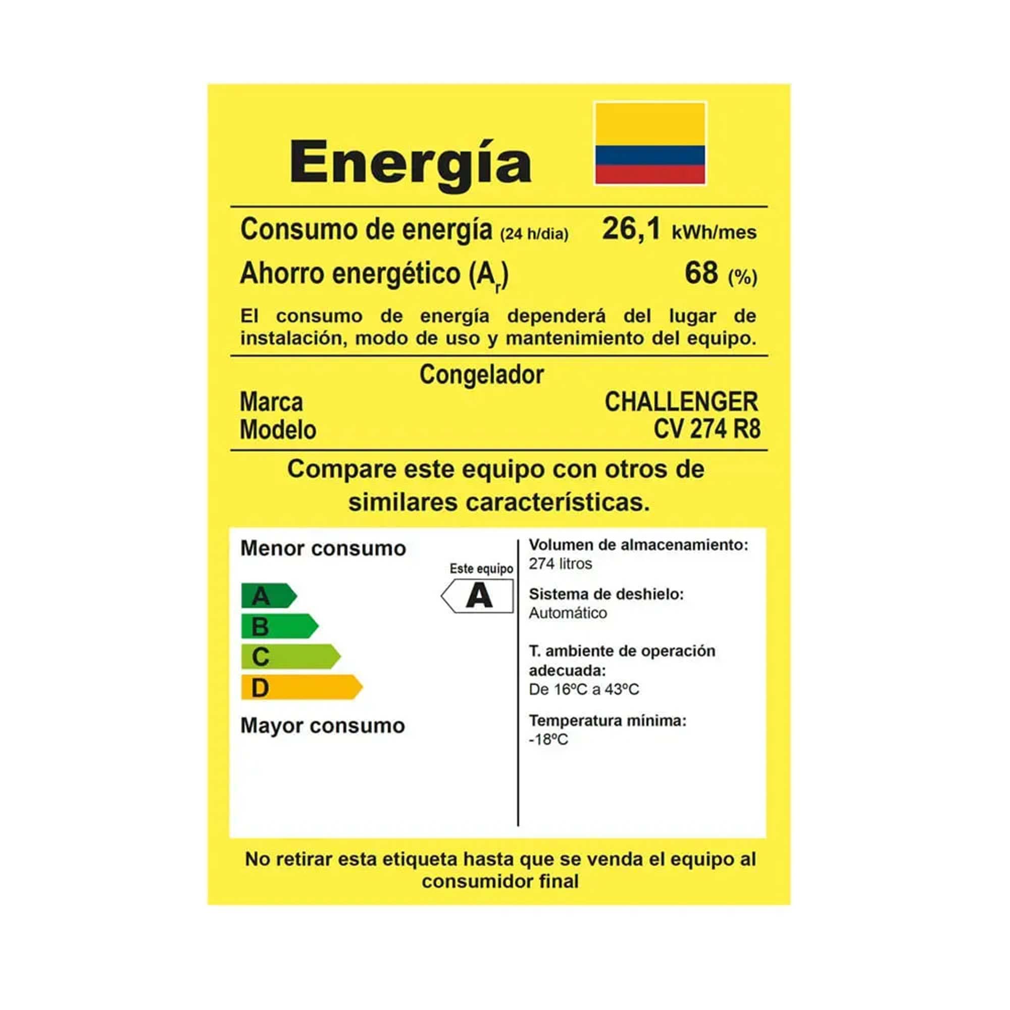 Congelador Vertical 274L Challenger CV 274