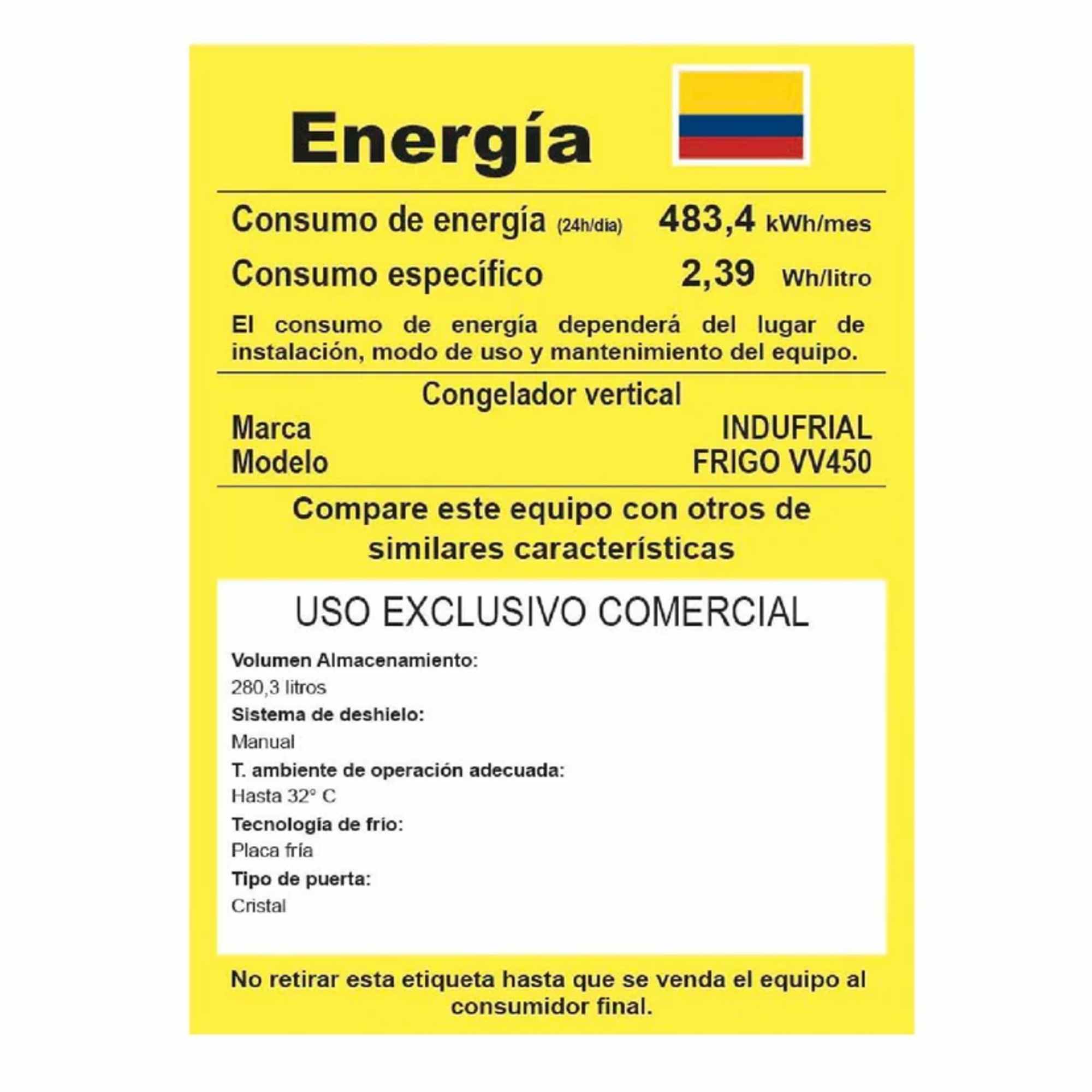 Congelador Vertical 453L Indufrial Frigo VV-450