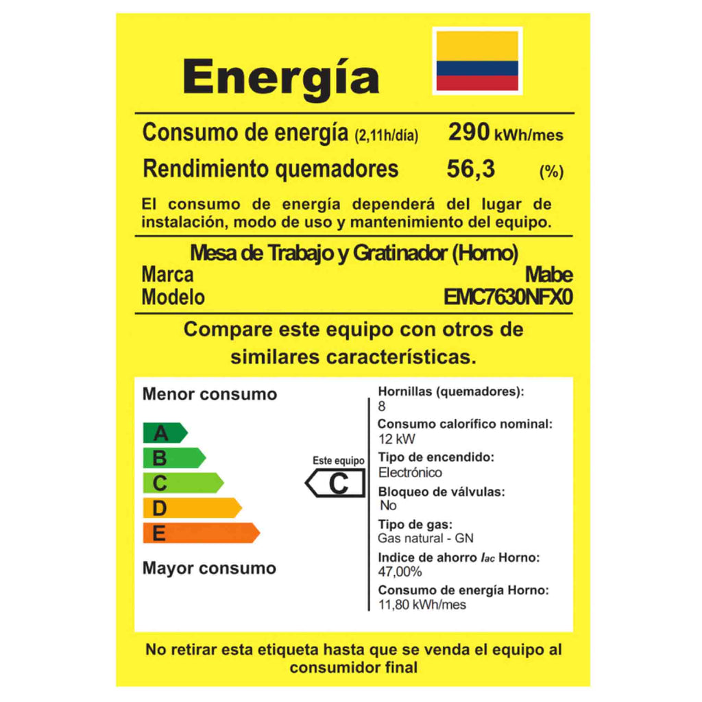 Estufa de Piso a Gas 6 Puestos Mabe EMC7630NFX0