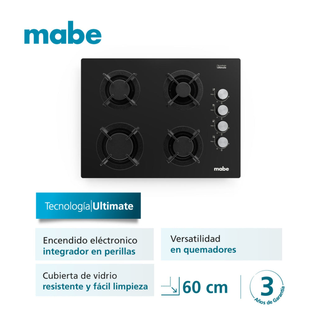 Estufa de Empotrar 60 cm Vidrio Templado Negra Mabe PM6046V0