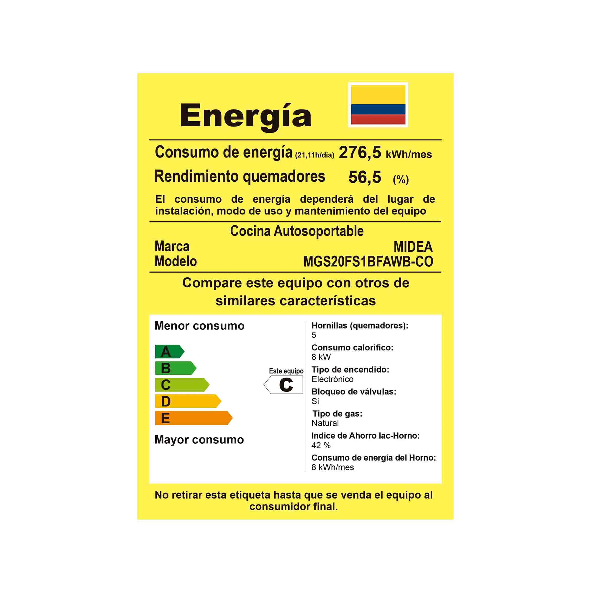 Estufa de Piso Gas 20″ Negro Midea MGS20FS1BFAWB-CO