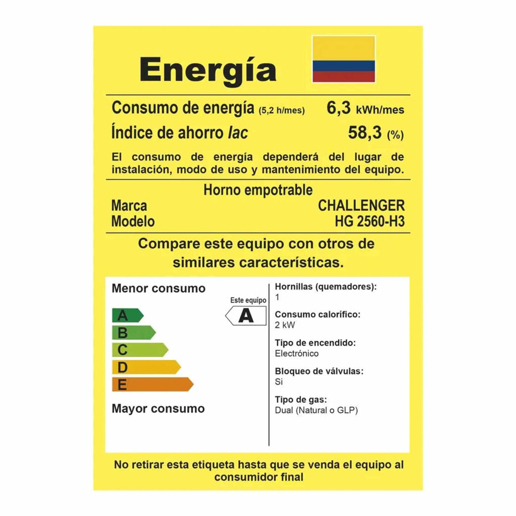 Horno a Gas Negro Mixto 52Lts 60cm 120V Challenger HG 2560