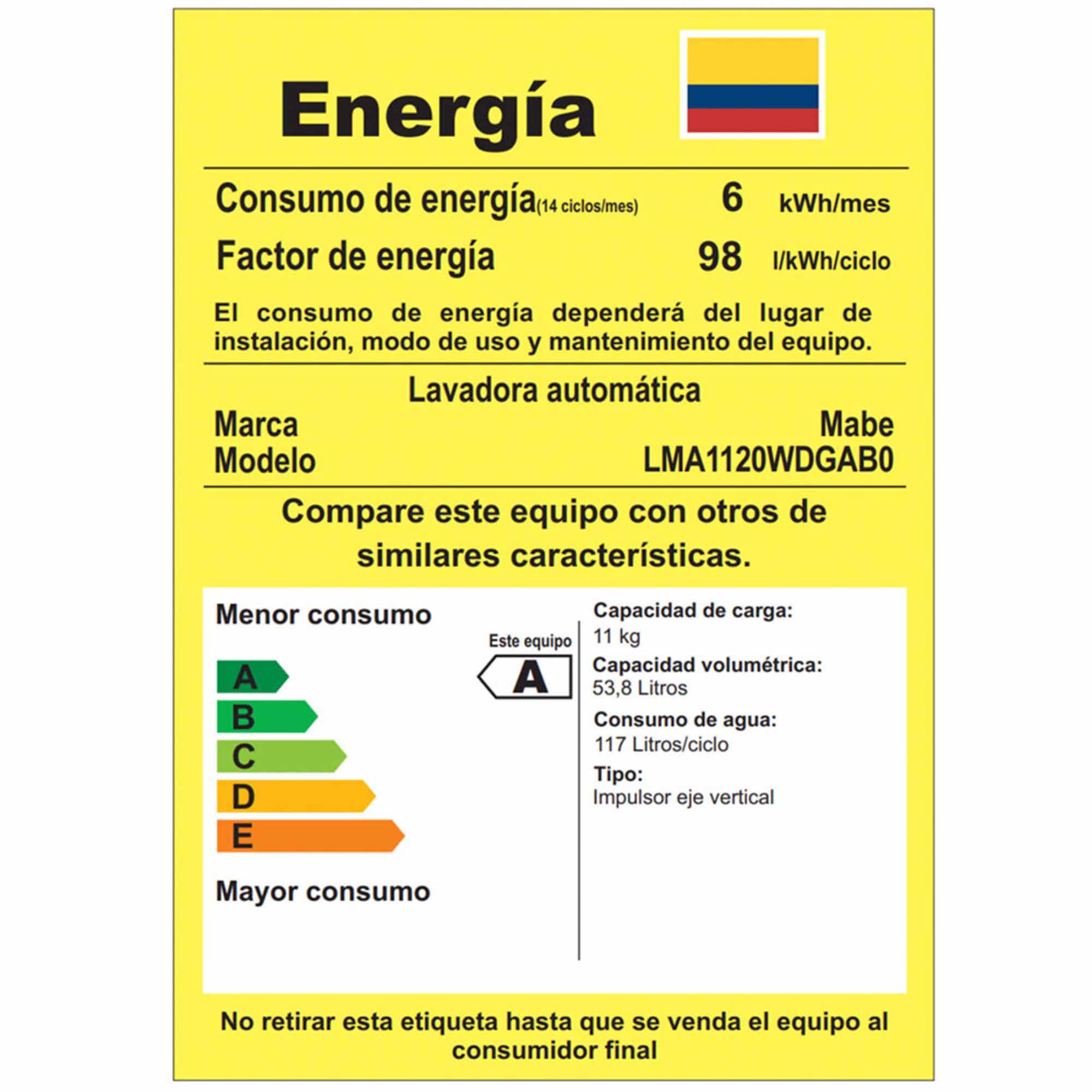 Lavadora Automática 11 Kg Mabe Aqua Saver Green LMA1120WDGAB0