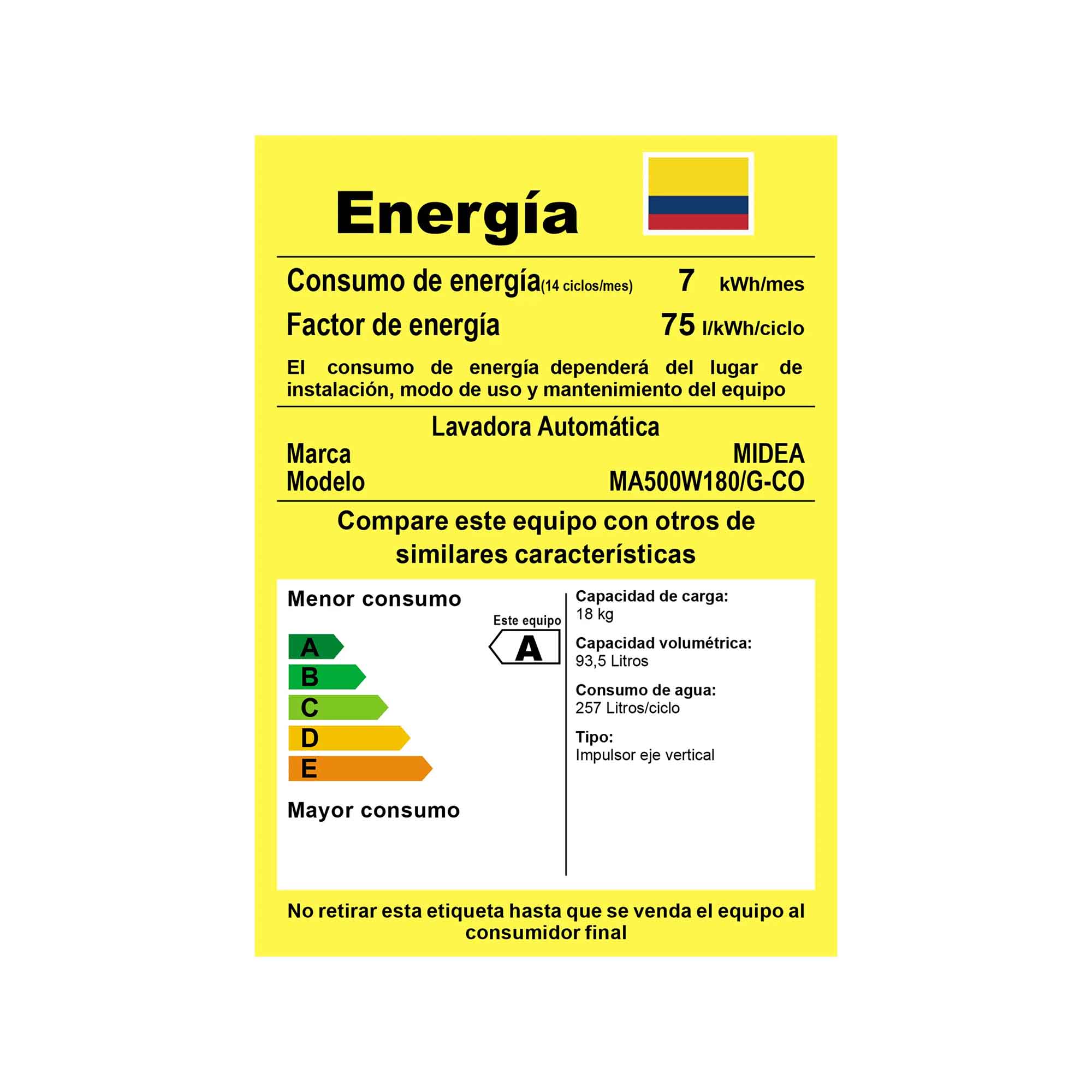 Lavadora Automática Carga Superior 18Kg Midea MA500W180/G-CO