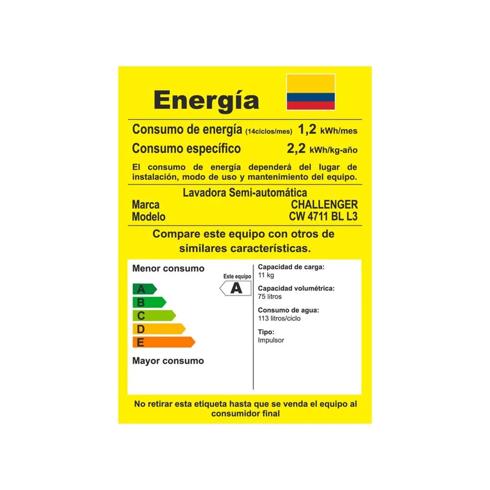 Lavadora Semiautomática 11 Kg Challenger CW4711