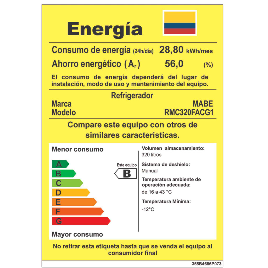 Nevera Convencional 322L Grafito Mabe RMC320FACG1