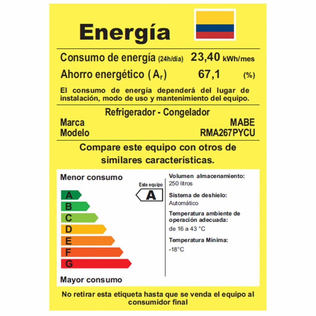Nevera No Frost 267L Grafito Mabe RMA267PHCG
