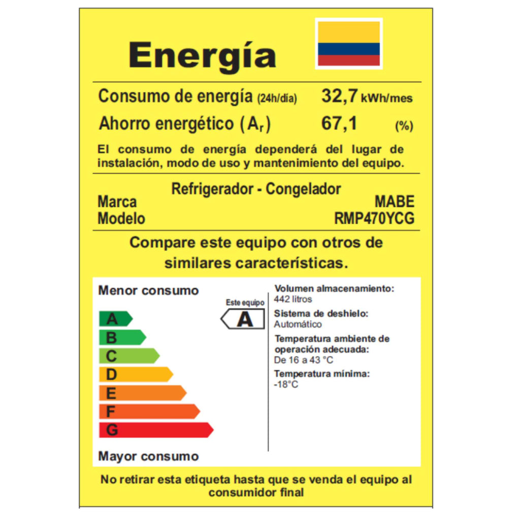 Nevera No Frost 470L Grafito Mabe RMP470YCG
