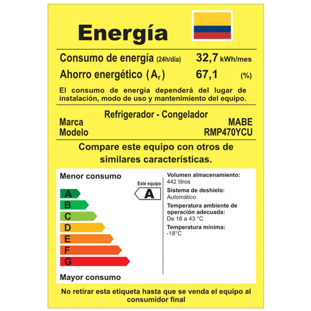 Nevera No Frost 470L Inox Mabe RMP470YCU